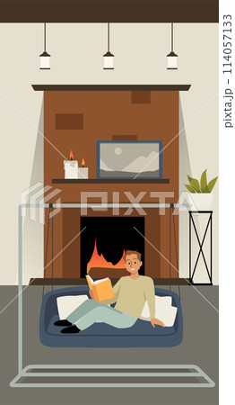 Stylish home with hanging sofa. Leisure time. Vector illustration. Stylish home with hanging sofa. Leisure time. Vector illustration. 114057133