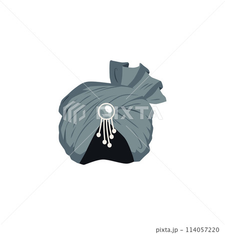 Illustration of an oriental turban with a decorative brooch on an isolated background. 114057220
