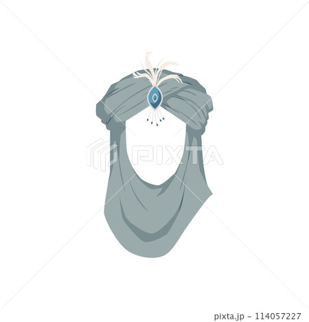 Pale blue turban with gem and veil vector illustration 114057227