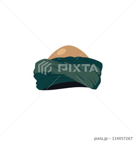 Fashion turban headdress Arab or Indian culture, ethnic oriental wrapped green head scarf hat, vector Asian accessory 114057267