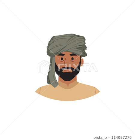 Bearded man wearing turban icon - close-up, isolated background. 114057276