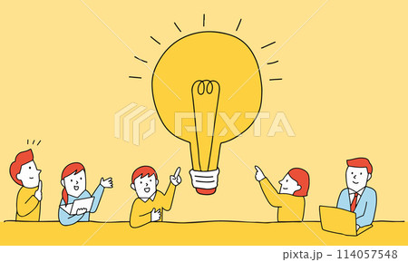 アイデアディスカッション　話し合うビジネスチームのイラスト 114057548