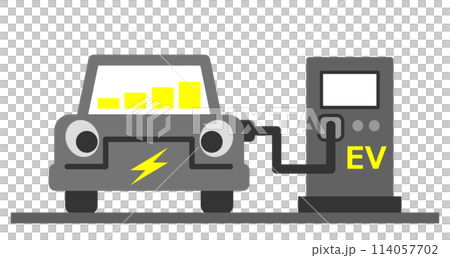 Illustration of an electric car charging at an EV station Illustration of an electric car charging at an EV station 114057702