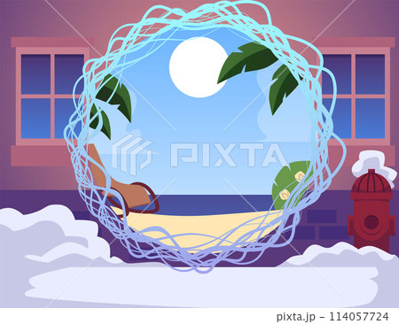 Magical winter to beach portal vector illustration 114057724