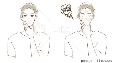 肌荒れ改善　before after男性のイラストセット　アレルギー　アトピー 114058851
