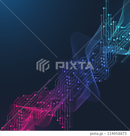 Abstract background with technology circuit board texture. Modern electronic motherboard texture. Engineering and communication concept for header, web banner, website, presentation. 114058873