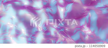 Mesmerizing abstract holographic background with fluid, liquid texture. Ideal for modern design projects, wallpapers, creative backdrops. Color gradient, y2k style, 2000s. Iridescent surface. 3D. 114058909