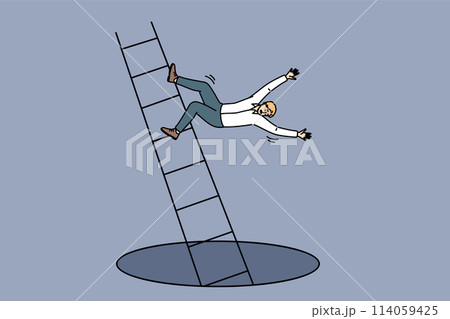 Loser man falls from career ladder into abyss, risking injury due to careless actions 114059425