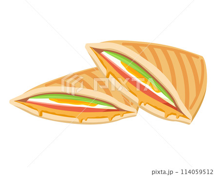 おいしそうなホットサンド（2枚）のイラスト 114059512
