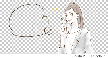 笑顔でアドバイスをする女性　明るい　ポジティブ　吹き出し 114059603