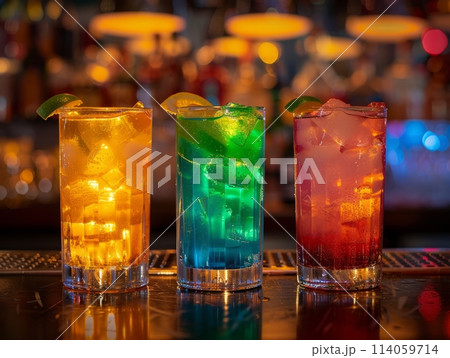 Cocktail glass with cherry garnish in bar 114059714