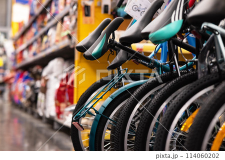 Modern bicycles in the sports shop. Modern bicycles in the sports shop. 114060202
