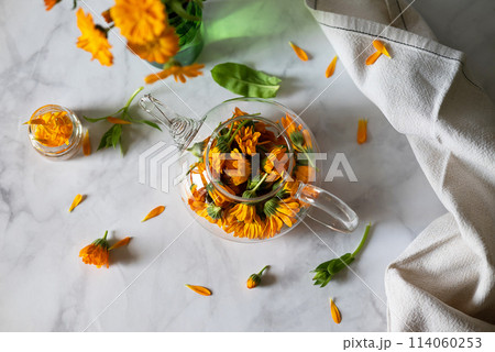 A teapot with calendula. Prevention of diseases. Antivirus. A teapot with calendula. Prevention of diseases. Antivirus. 114060253