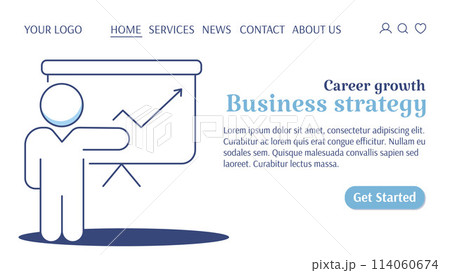 Human giving presentation to improve productivity. Business strategy, career growth, performance management. Vector template for web, banner, landing page, website, startup. Human giving presentation to improve productivity. Business strategy, career growth, performance management. Vector template for web, banner, landing page, website, startup. 114060674