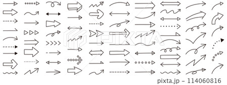 シンプルな矢印アイコンのベクターイラストセット。手書き、線、上下、左右 114060816
