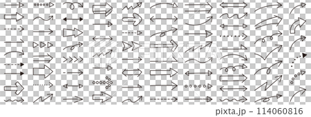 A vector illustration set of simple arrow icons. Handwritten, line, up, down, left and right 114060816