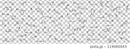 簡單箭頭圖示的向量插圖集。手寫、線條、上下、左右 簡單箭頭圖示的向量插圖集。手寫、線條、上下、左右 114060843