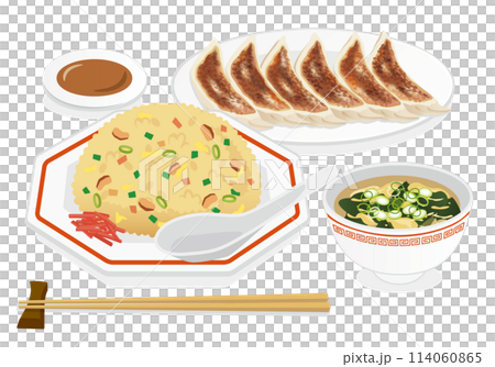 中華料理_炒飯定食_餃子とスープ(背景白) 中華料理_炒飯定食_餃子とスープ(背景白) 114060865