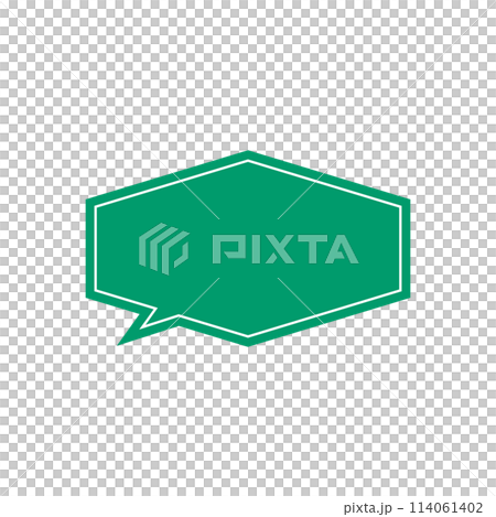 Simple green horizontal hexagonal speech bubble_double line_left facing single item Simple green horizontal hexagonal speech bubble_double line_left facing single item 114061402