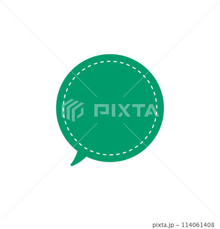 シンプルな緑色丸形吹き出し_二重線_内側破線_左向き単品 114061408