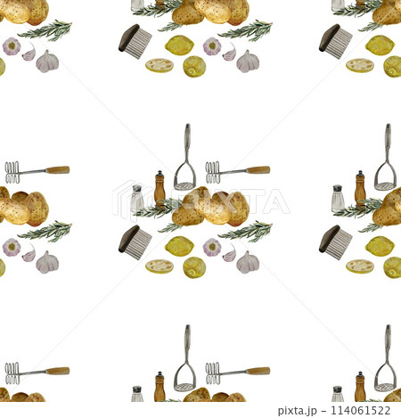 Potato mashers lemon a watercolor sketch pattern Potato mashers lemon a watercolor sketch pattern 114061522