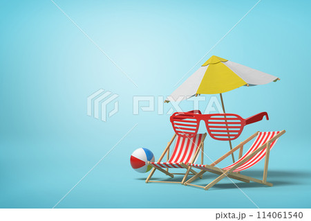 Summer beach vacation with deck chairs 114061540