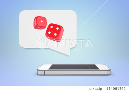 Red dice graphic emerging from smartphone 114061562