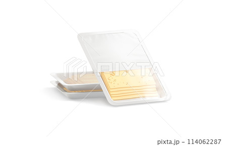 Blank white transparent cheese pack mockup stack 114062287