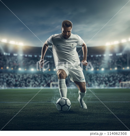 Soccer Player Approaching Ball on Field 114062308