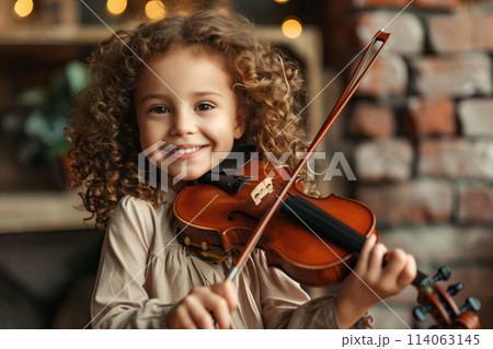 Child little girl playing music on the violin, creativity, hobby Child little girl playing music on the violin, creativity, hobby 114063145
