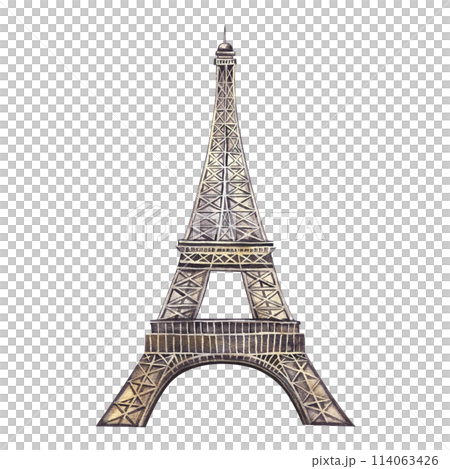 Eiffel tower. A hand-drawn watercolor illustration. Isolate. The sights of France. Designed for flyers, banners and postcards. For invitations, posters and stickers. for stickers and prints. Eiffel tower. A hand-drawn watercolor illustration. Isolate. The sights of France. Designed for flyers, banners and postcards. For invitations, posters and stickers. for stickers and prints. 114063426
