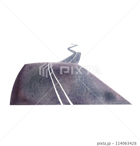 Paved road. A hand-drawn watercolor illustration. The road goes into perspective. Isolate. Designed for flyers, banners and postcards. For invitations, posters and stickers. for stickers and prints. 114063428
