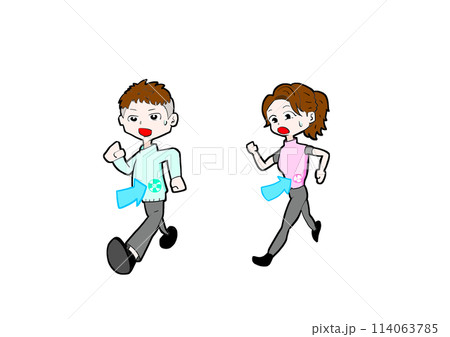 空調服を着て歩く男性と女性のイラスト 114063785