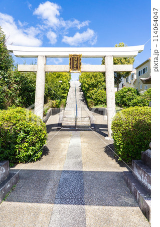 大阪府高槻市氷室町の闘鶏野(つげの)神社　鳥居（名神高速道路を跨ぐ参道） 114064047