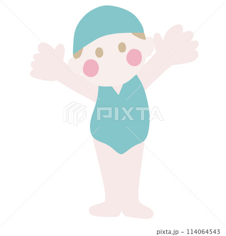 シンプルにデフォルメした水着の女の子のかわいいイラスト 114064543