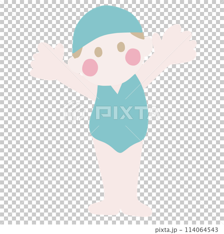 シンプルにデフォルメした水着の女の子のかわいいイラスト 114064543