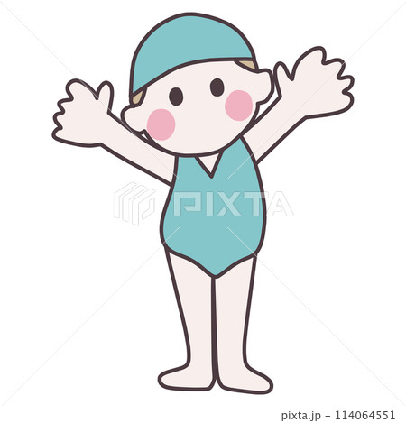 シンプルにデフォルメした水着の女の子のかわいいイラスト 114064551