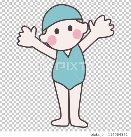 シンプルにデフォルメした水着の女の子のかわいいイラスト 114064551