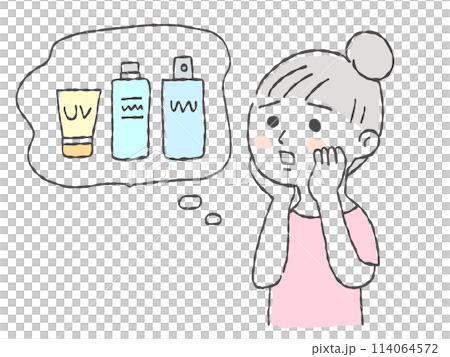 插畫素材:因肌膚問題而擔心選擇化妝品的女性 插畫素材:因肌膚問題而擔心選擇化妝品的女性 114064572