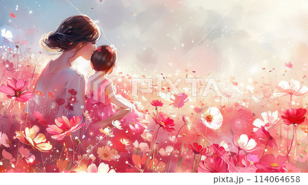 Two People Walking in a Field of Flowers 114064658