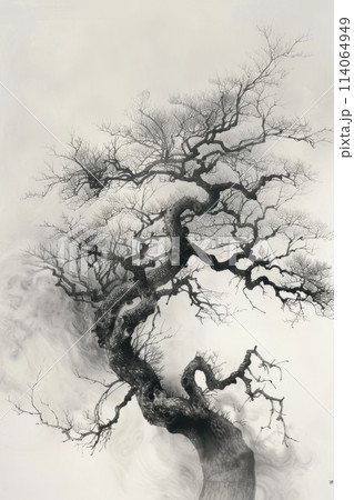 A stylized tree drawn in black pencil on a white background 114064949