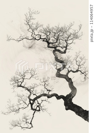A stylized tree drawn in black pencil on a white background 114064957