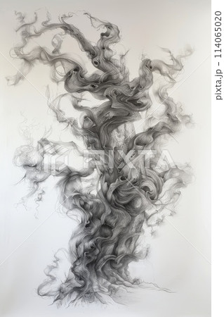 A stylized tree drawn in black pencil on a white background 114065020