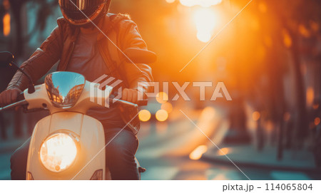 Man driving a scooter Man driving a scooter 114065804