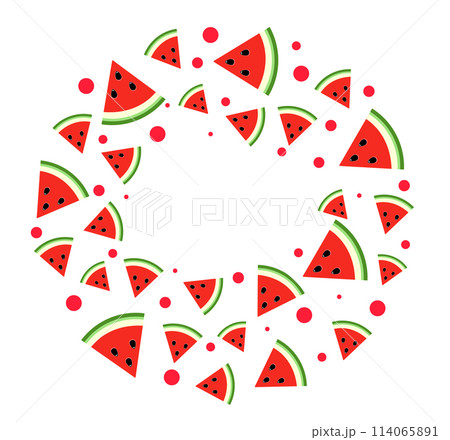 with Bright watermelon. Round white label for text on background . 114065891