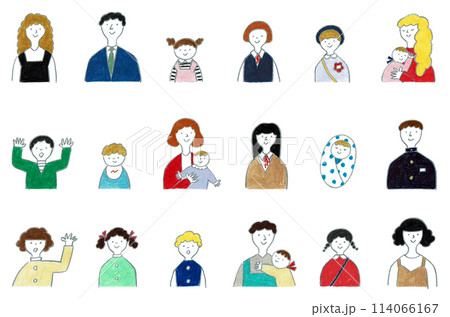 イラスト 親子と子供と夫婦のセット 上半身 イラスト 親子と子供と夫婦のセット 上半身 114066167