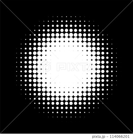 Halftone design element. circle frame dotted background. Round border Icon using halftone random circle dots. Vector illustration Halftone design element. circle frame dotted background. Round border Icon using halftone random circle dots. Vector illustration 114066201