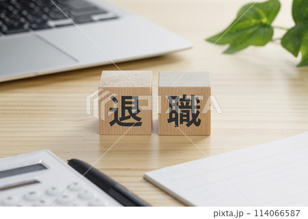 退職と書かれた積み木のブロック 114066587