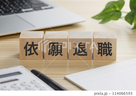 依願退職と書かれた積み木のブロック 依願退職と書かれた積み木のブロック 114066593