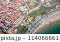 Aerial panorama of the city of Sines, Setubal Alentejo Portugal Europe. Top view of old town fishing port, historic castle.  114066661